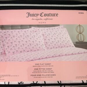 Juicy Couture Pink & Black Coquette Bow Cheetah Print King Sheet Set NWT